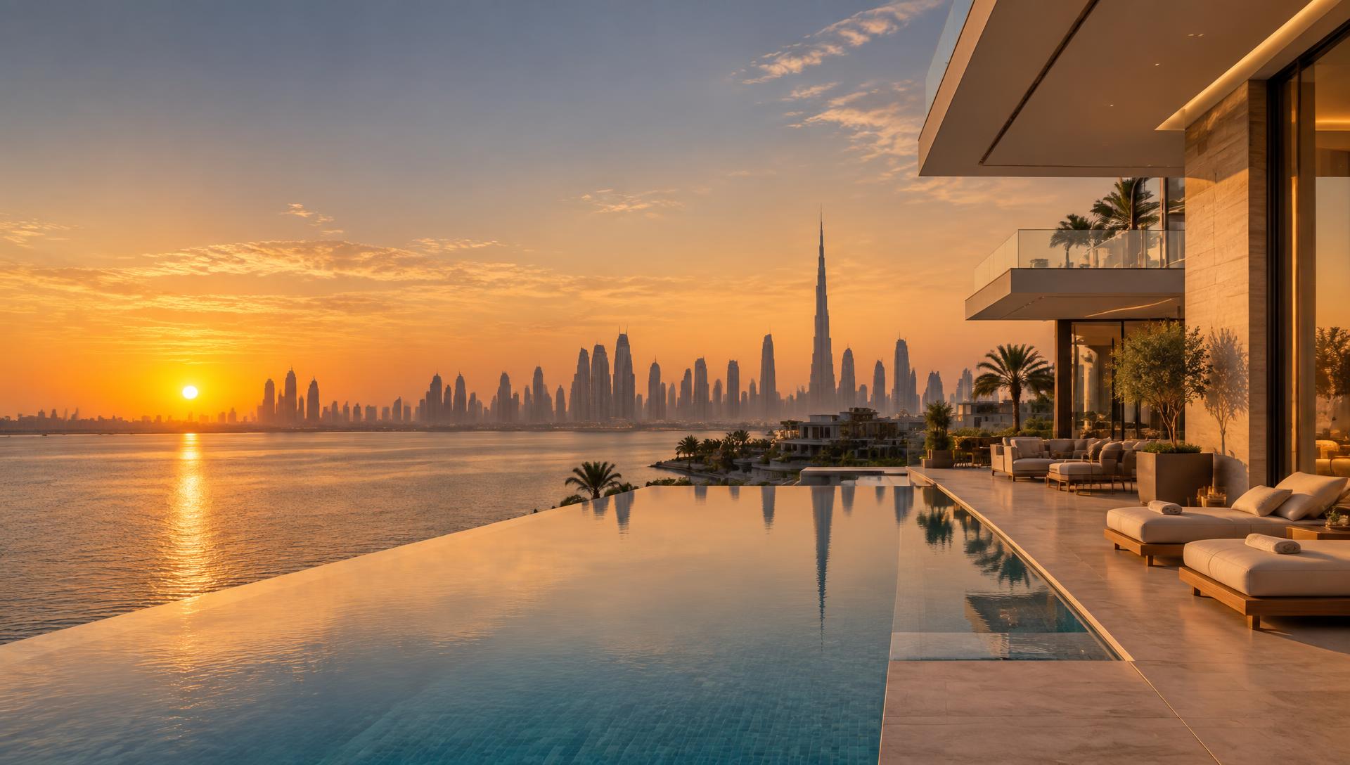 Luxury waterfront property overlooking the Dubai skyline